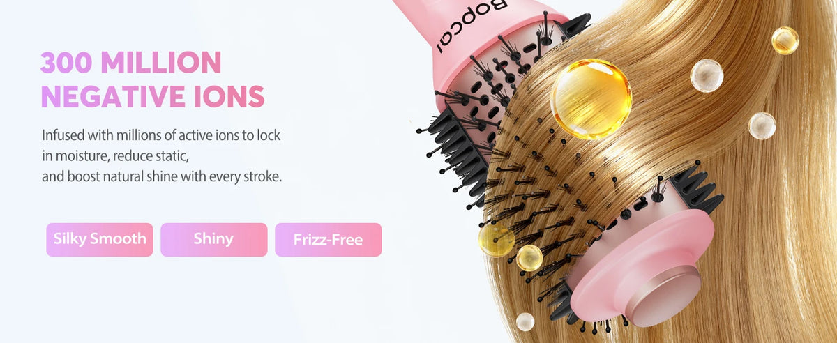 Dual Voltage Travel Hair Dryer Brush, Pink 4-in-1 Compact Hot Air Styler with Listed 100–240V Operation, Three Heat and Airflow Modes and US, EU or UK Plug Choices