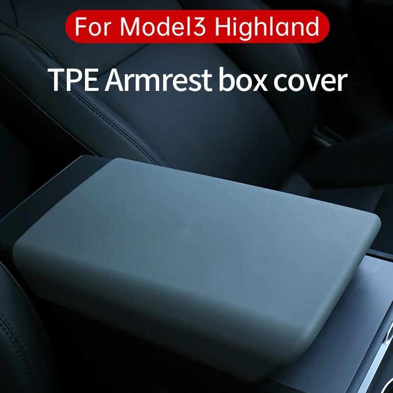 Tesla Console Lid Protector in TPE for Listed 2024 Model 3 Highland and 2025 Model Y Juniper, Soft Armrest Cover in Black or White Interior Options
