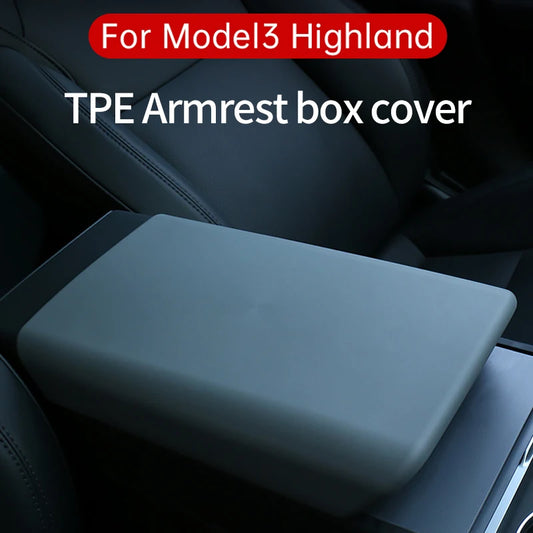 Tesla Console Lid Protector in TPE for Listed 2024 Model 3 Highland and 2025 Model Y Juniper, Soft Armrest Cover in Black or White Interior Options