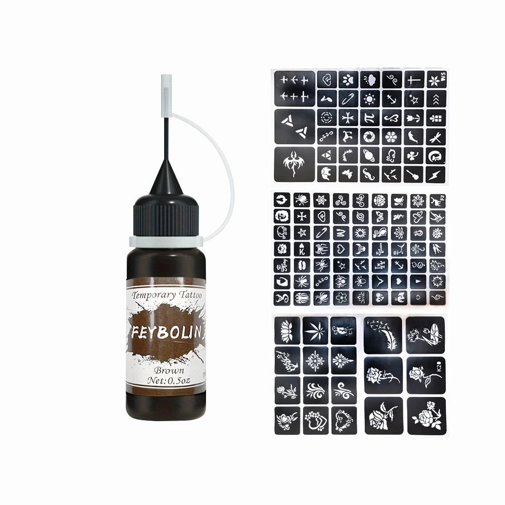 Temporary Tattoo Painting Gel for Freehand Body Art, Listed 0.5 oz Tattoo Paste with Seven 4pcs Style Labels for Adult Party and Costume Looks