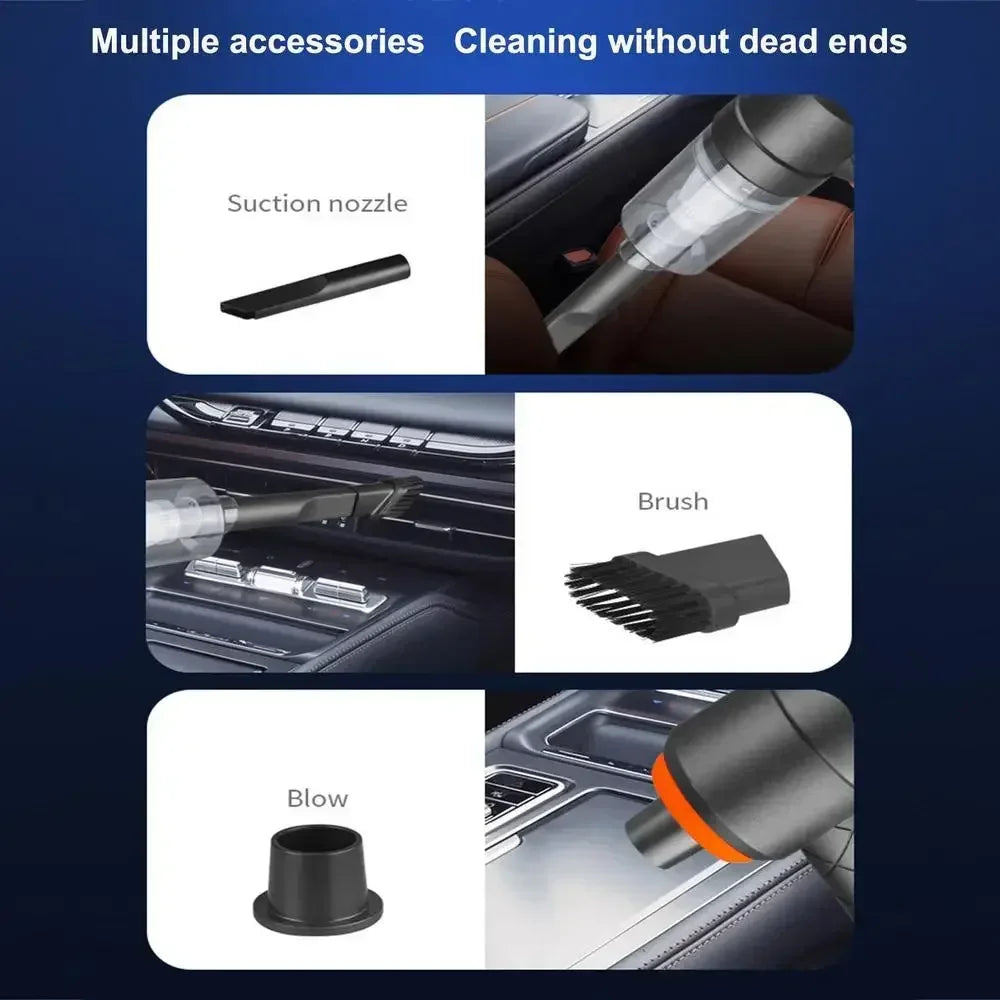 Black Mini Cordless Car Vacuum Cleaner with USB Charging, Listed 1200mAh Battery and 9000Pa Suction Reference for Vehicle Interior and Household Spot Cleaning
