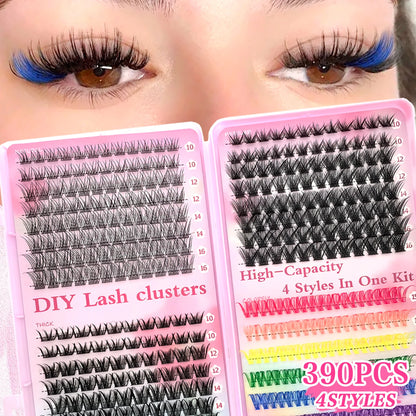 Color Mixed Lash Clusters, 12 and 30 Row Options with 345D and Wide Stem Styles for DIY False Eyelash Looks, Creative Eye Makeup and Occasions