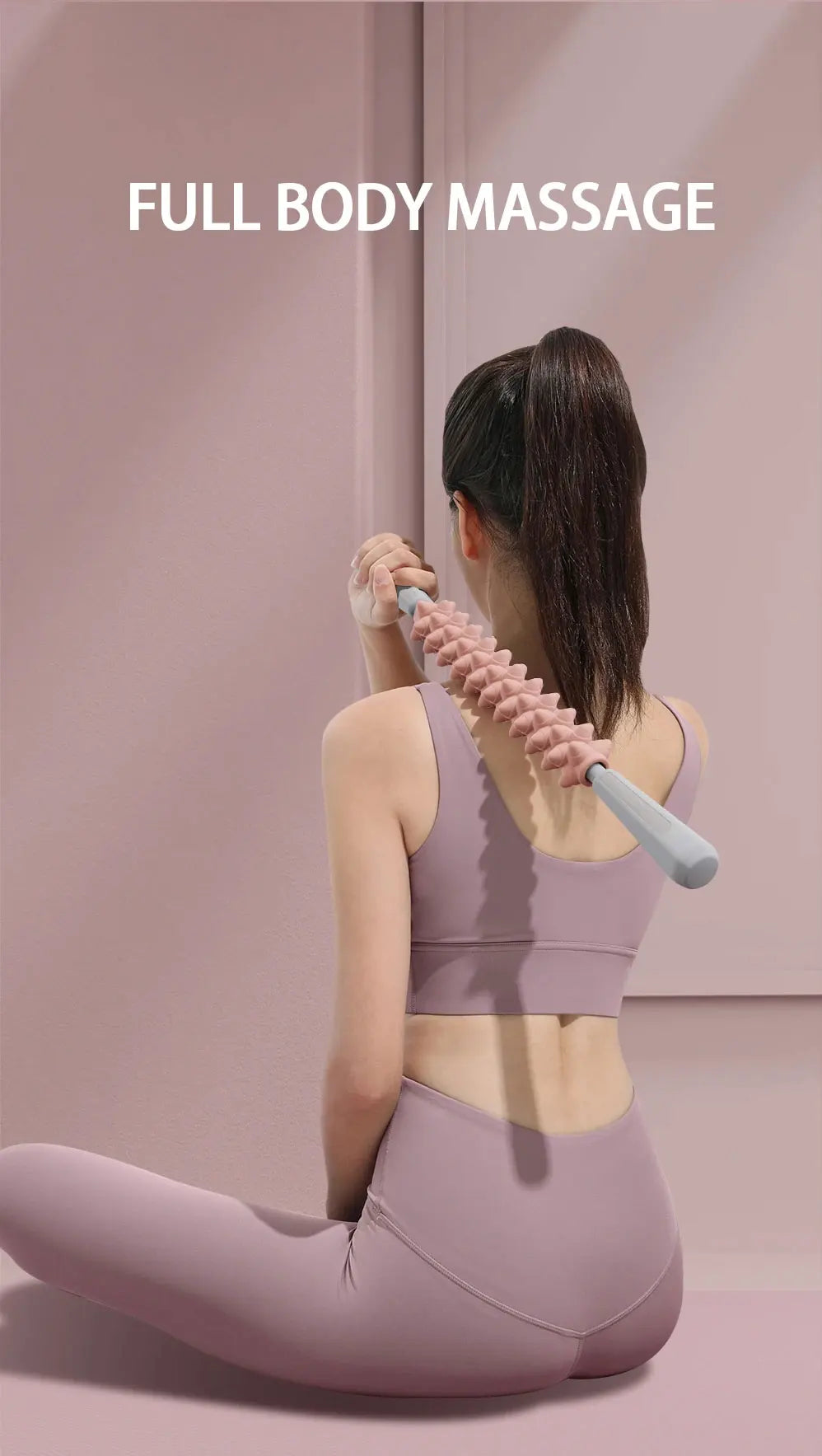 Yoga Massage Stick with Wolf-Teeth Texture Reference for Adult Calf, Thigh and Forearm Massage, Pink, Purple or Green and Two-Piece Option Labels
