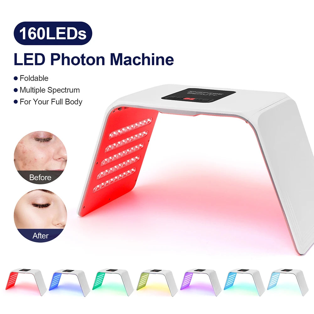 Foldable LED Facial Light Machine with 160 Listed LEDs and Seven Color Modes, 24W Face and Body Beauty Device with Eye Protection and Regional Plug Options
