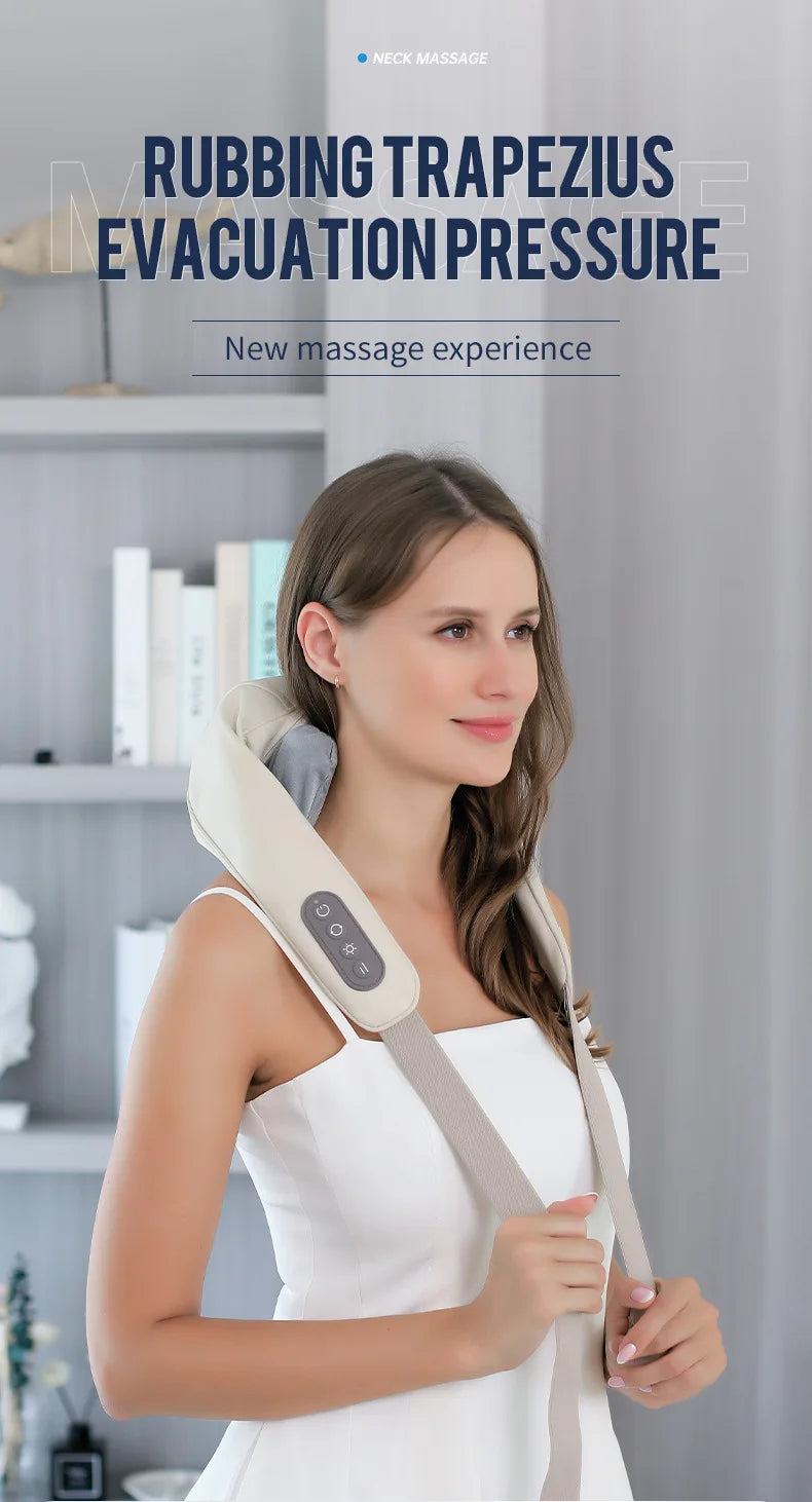 Rechargeable Neck and Shoulder Massage Shawl with Listed Two Modes, Adjustable Straps and Back Buckle, 20W or 26W Kneading Models in White, Grey and Brown Options