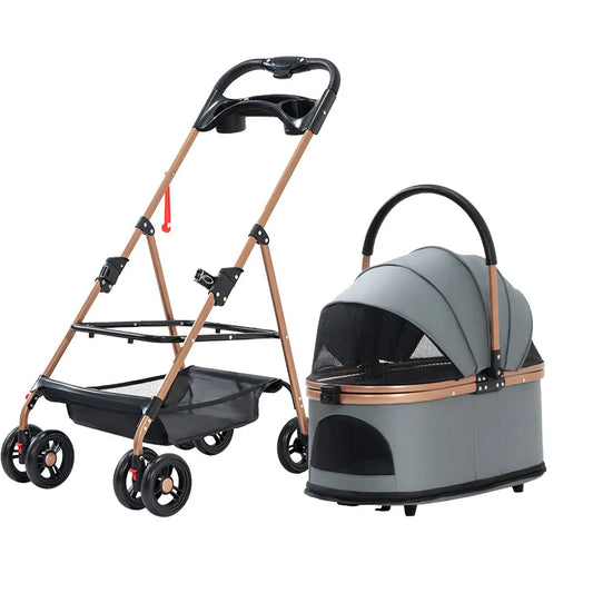 Folding Pet Stroller with Detachable Carrier, Listed 30lb Capacity and Easy Lock Canopy, Size M in Five Colors for Suitable Dogs and Cats on Neighborhood Outings