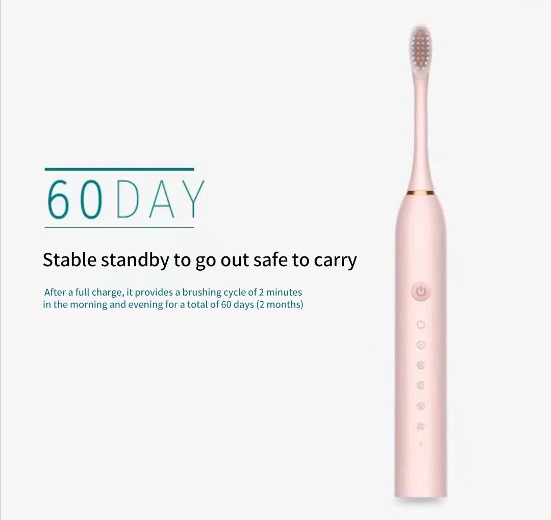 X3 Sonic Electric Toothbrush for Adults, USB Rechargeable Six-Mode Oral Care Brush with Two-Minute Brushing Cycle and 30-Second Zone Reminders