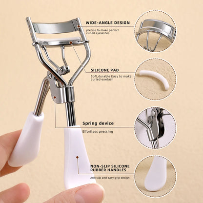 Stainless Steel Eyelash Curler with 15 Silicone Pads, Portable Lash Curling Tool in Seven Color Options for Everyday Makeup and Travel Beauty Kits