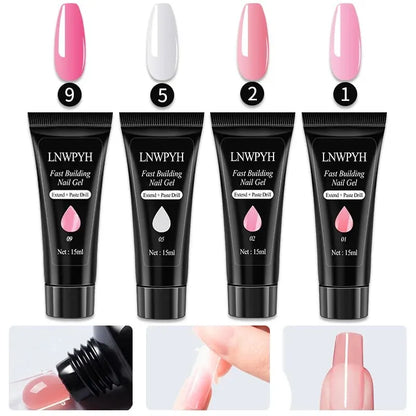 Gel Nail Polish Kit by LNWPYH with Listed 10 Polish Colors, 4 Extension Gel Colors, Base and Top Coats, UV LED Lamp and Electric Drill for Adult Nail Art