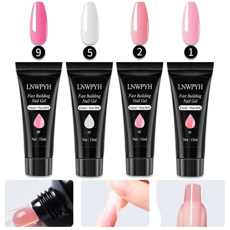 LNWPYH Gel Nail Polish Kit with Listed 10 Polish Colors, Four Extension Gel Colors, Base and Top Coats, UV LED Lamp and Electric Drill Reference for Adult Manicures