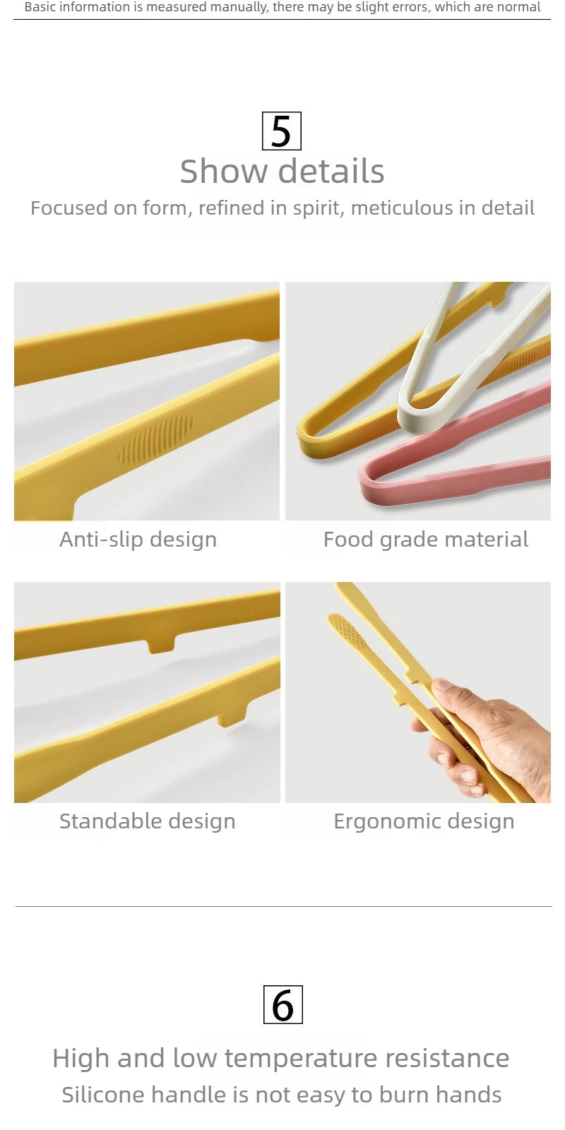 Silicone Kitchen Tongs with Wide-Tooth Grip and Extended Handle, Listed 26.5cm Serving Clip for Bread, Toast, Salad and Noodles with Color or 6PCS Options
