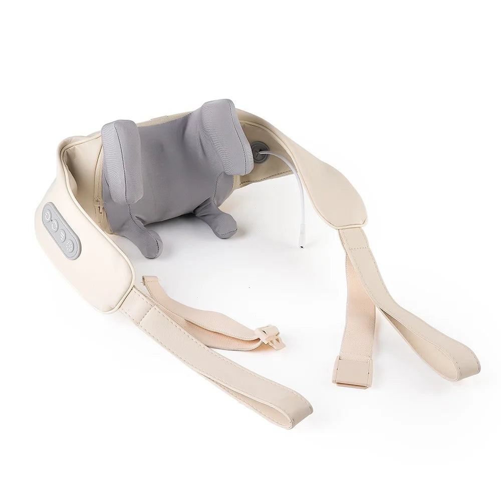 Rechargeable Neck and Shoulder Massage Shawl with Listed Two Modes, Adjustable Straps and Back Buckle, 20W or 26W Kneading Models in White, Grey and Brown Options