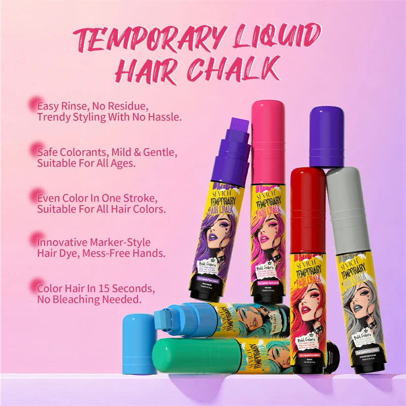 Temporary Hair Color Chalk for Washable Highlights, 10ml Single-Color and Six-Color Set Options for Halloween, Cosplay and Holiday Party Styling