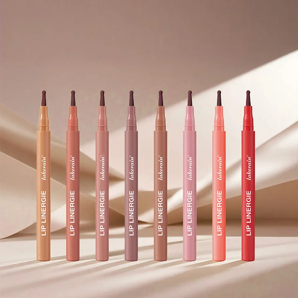 Lip Liner Stain by Lakerain with Flexible Ballpoint Felt Tip, Listed 1ml Lip Contour Makeup for Outlining, Shading and Filling with Eight Named Shade Choices