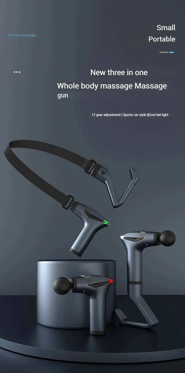Long-Handle Massage Gun in Dark Gray with 1500mAh Battery, Type-C Charging and Listed 2600–3300rpm Motor Speed for Adult Personal Massage Routines