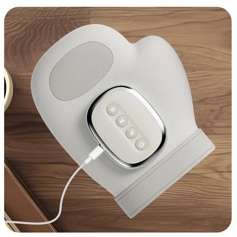 Heated Finger and Palm Massager in Gray with 13 TPU Airbags, Three Modes, Five Intensity Levels, 2000mAh Battery and Type-C Charging for Adult Relaxation