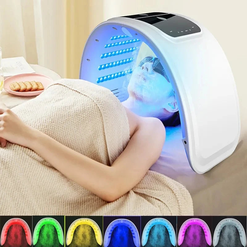 Facial LED Beauty Machine with Seven Listed Light Colors and Spray Option, 10W DC 12V Device with Adapter and Eyeshade References for At-Home Beauty Routines
