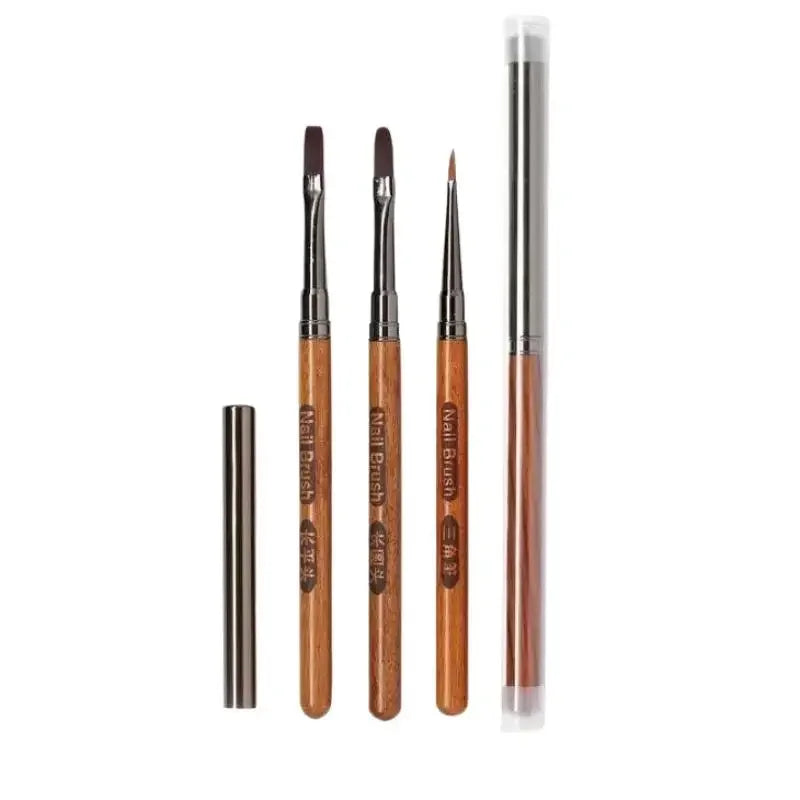 Wood Handle Nail Art Brush with Extended Bristles, Protective Metal Cap and PVC Storage Tube for Gel Application, Shaping and DIY Manicure