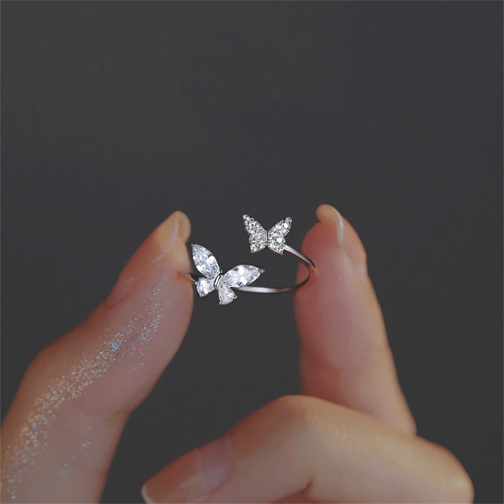 Butterfly Ring for Women with Adjustable Open Band and Silver-Color Finish, NJ-926 Fashion Jewelry for Casual Outfits, Party Looks and Gift Selection