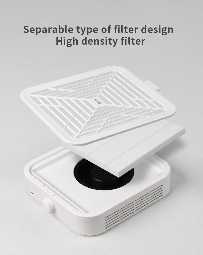 Manicure Nail Dust Extractor with WL007 and WL005 Model Options, US or EU Adapter Labels and Listed WL007 Reusable Filter with Extra Filter