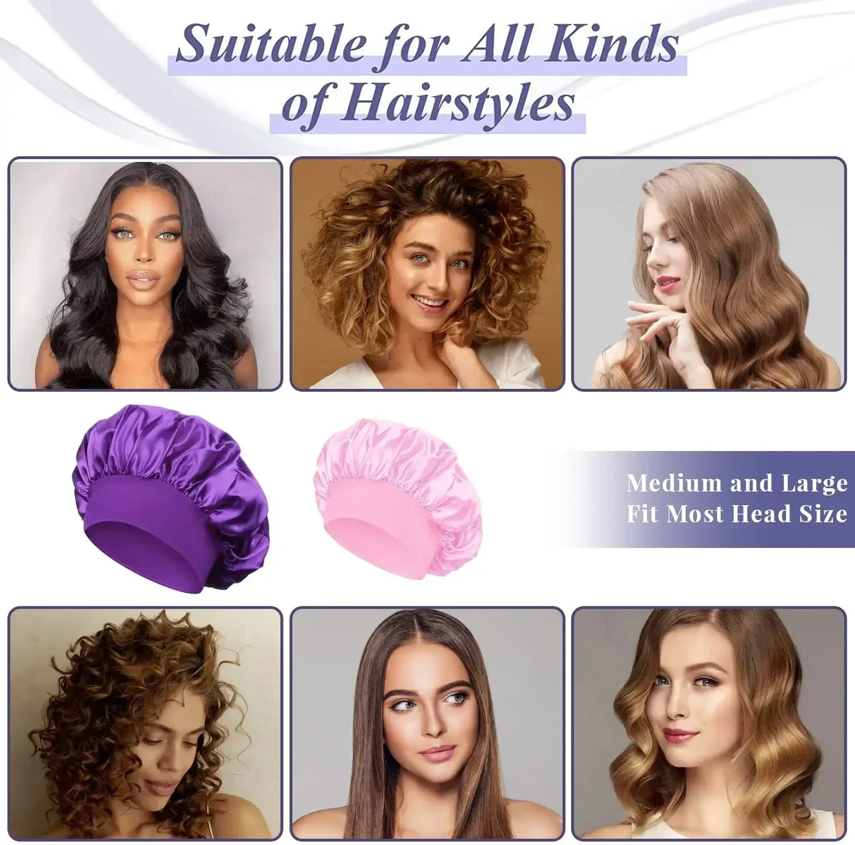 Satin Hair Bonnet with Wide Elastic Band, Single Sleep Cap in Thirteen Colors for Long or Short Hair, Nighttime Routines, Makeup and Face Washing