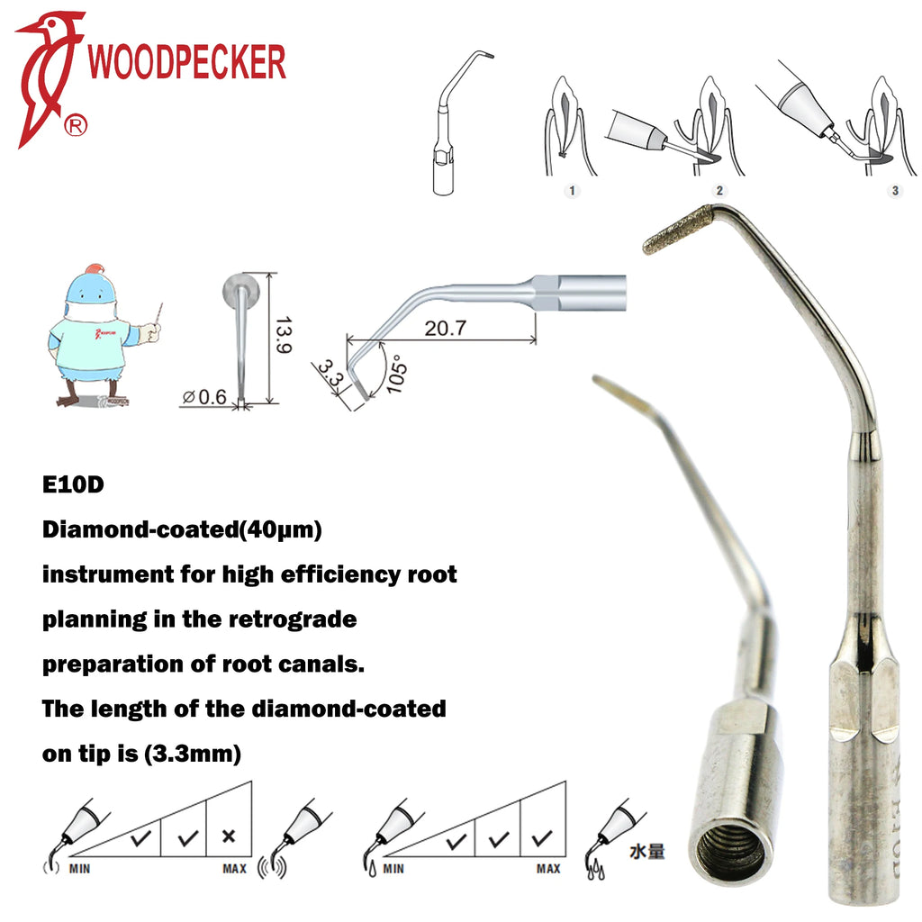 Ultrasonic Scaler Handpiece and Tip Options by Woodpecker, HW-5L LED Handpiece or P, E and G Series Tips for Compatible Dental Equipment