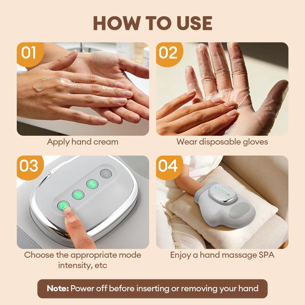 Full-Hand Compression Massager with Finger, Thumb, Palm and Wrist Coverage, Three Modes, Five Intensity Levels and Cordless 2000mAh Rechargeable Design