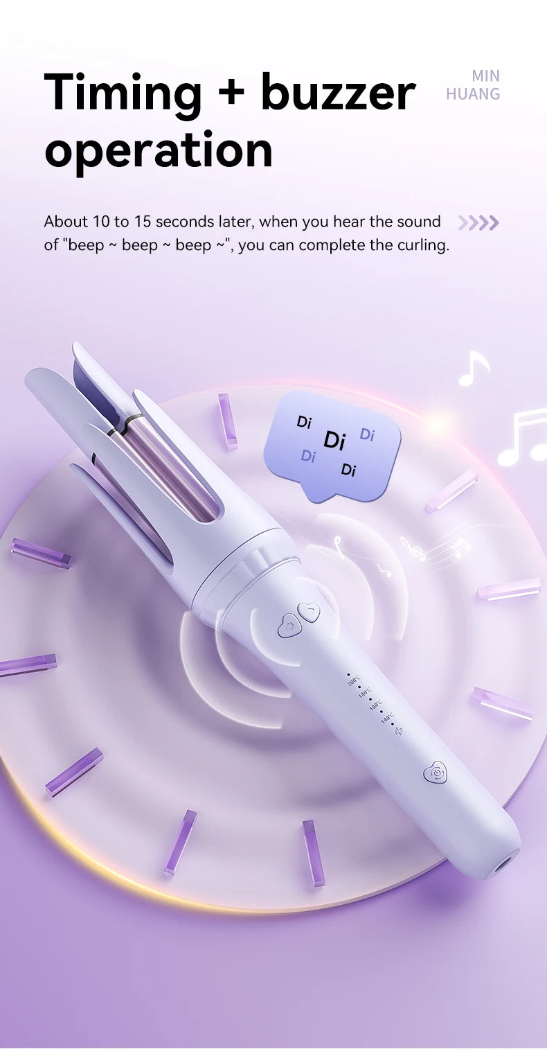 32mm Automatic Curling Iron with Four Listed Heat Settings, PTC Heating and Ceramic Wand Reference in Pink, Purple or Beige with Plug and Box Options