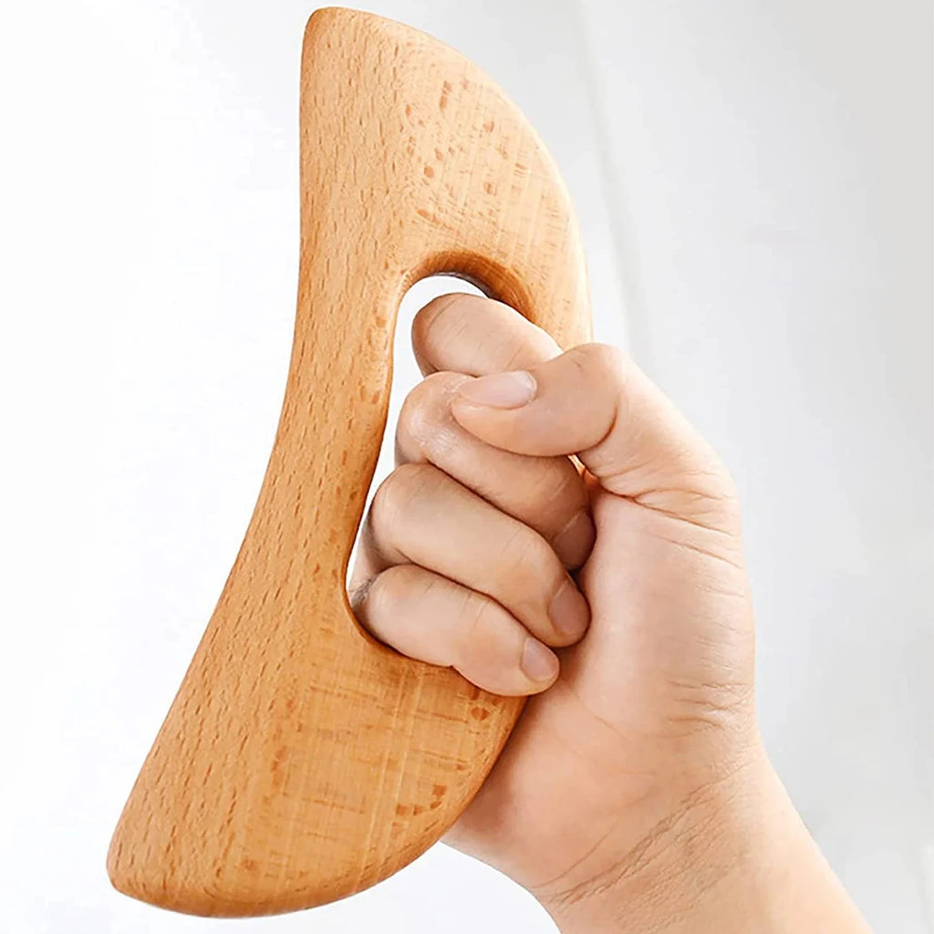 Wooden Body Massage Tool for Adults, Manual Gua Sha-Style Scraper in Wood Color for Back Massage and Gentle At-Home Personal Care Routines