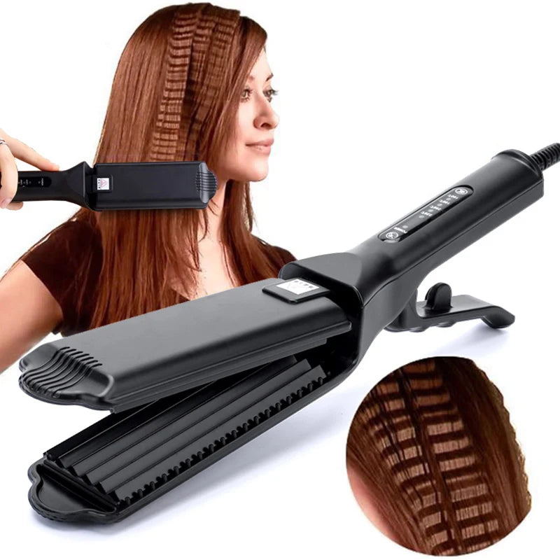 1.5 Inch Hair Crimper with Tourmaline Ceramic Coated Plates, Corrugated Wave Styling Iron for Home and Salon with US Plug and Box Options