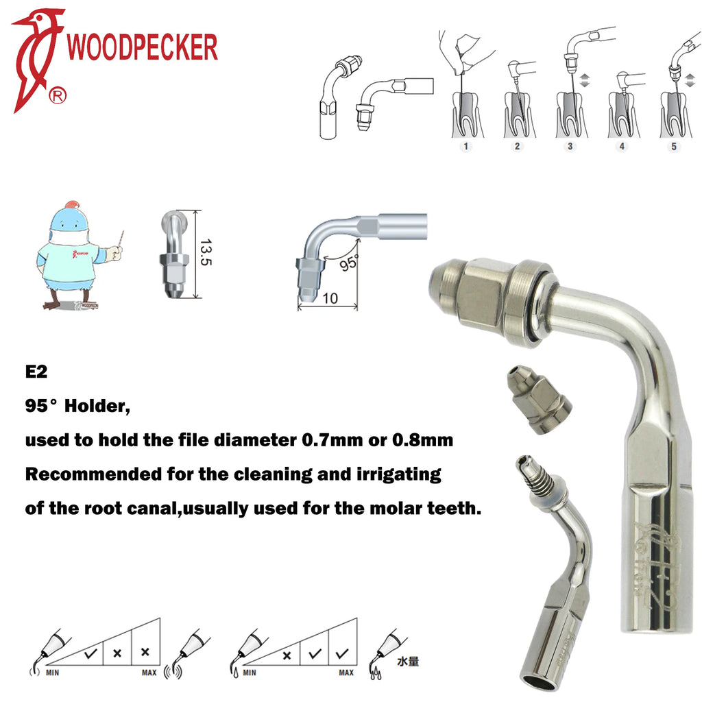 Ultrasonic Scaler Handpiece and Tip Options by Woodpecker, HW-5L LED Handpiece or P, E and G Series Tips for Compatible Dental Equipment