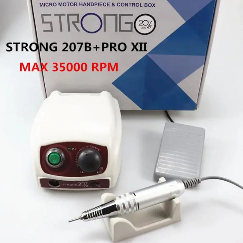 Electric Manicure Drill Kit with Listed 65W Power and 50,000 RPM Maximum, Handpiece, Foot Switch and Six Bits, 207 PRO 105LN or 207 SILVER Options