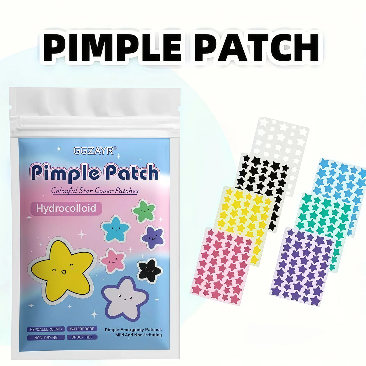 Star Pimple Patches with Listed Hydrocolloid Material, Colorful Facial Blemish Covers in Boxed 280, 1120 or 1680-Piece Options for Personal Skincare Styling