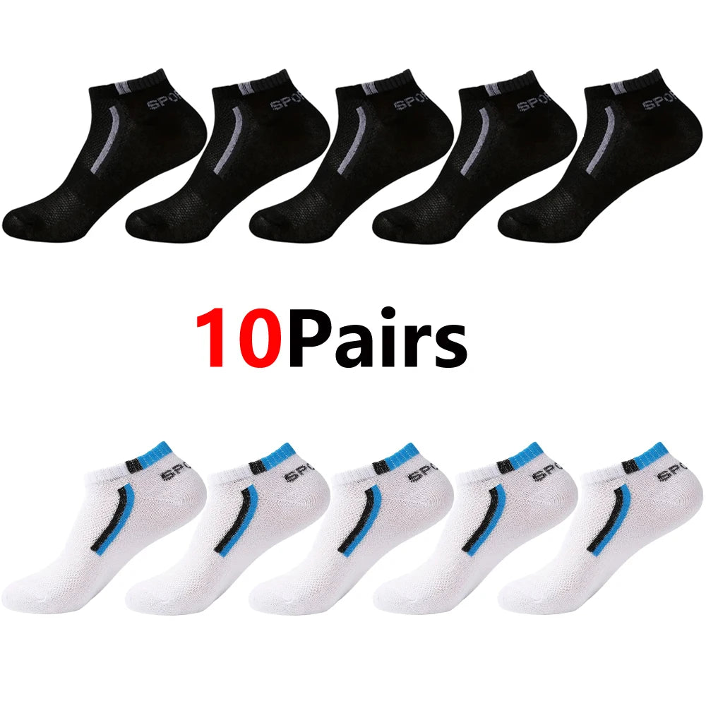 Men's Mesh Ankle Socks in Polyester, Short Casual and Sports Style Multipacks with 5, 10, 20, 30 or 40-Pair Labels and Black, White, Gray or Mixed Options