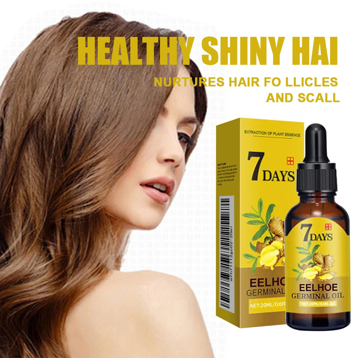 Ginger Hair Oil for Scalp Massage by EELHOE, Cosmetic Hair Care Serum for Men and Women in 10ml, 20ml and 40ml Size Options for At-Home Routines