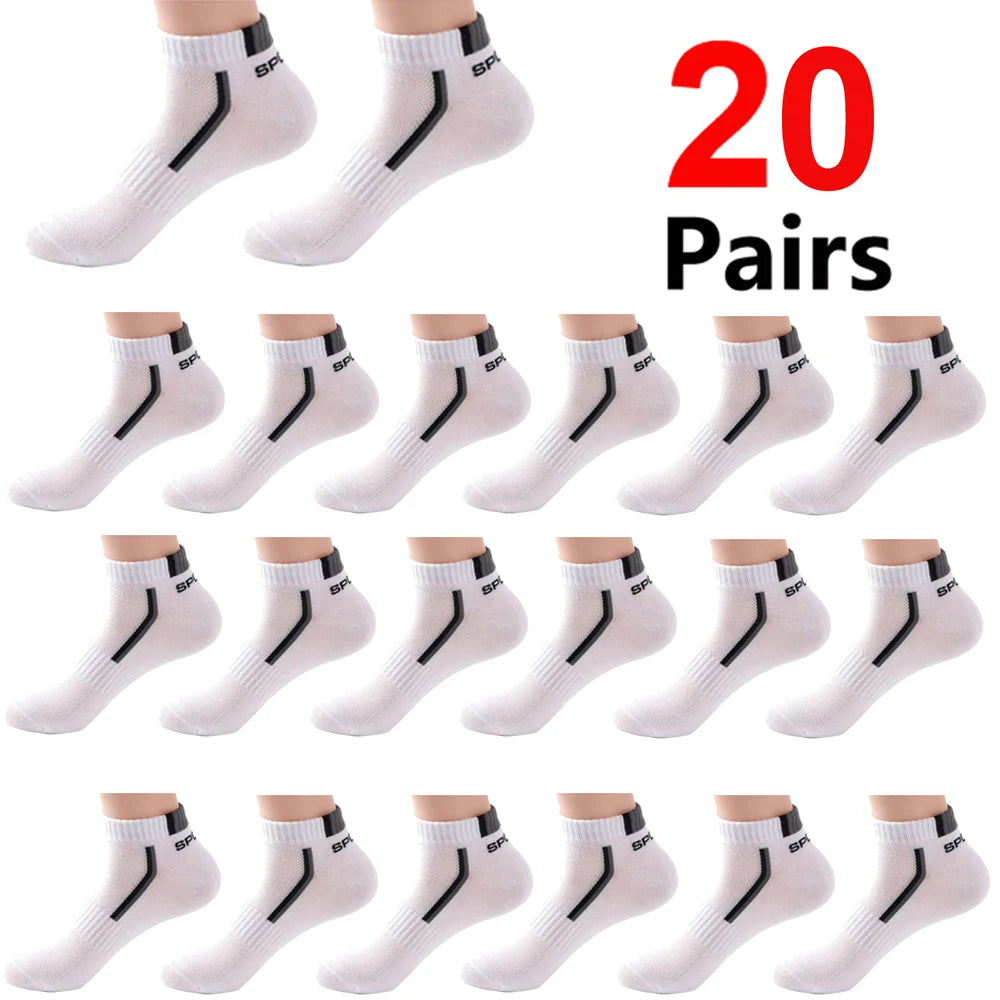 Men's Mesh Ankle Socks in Polyester, Short Casual and Sports Style Multipacks with 5, 10, 20, 30 or 40-Pair Labels and Black, White, Gray or Mixed Options