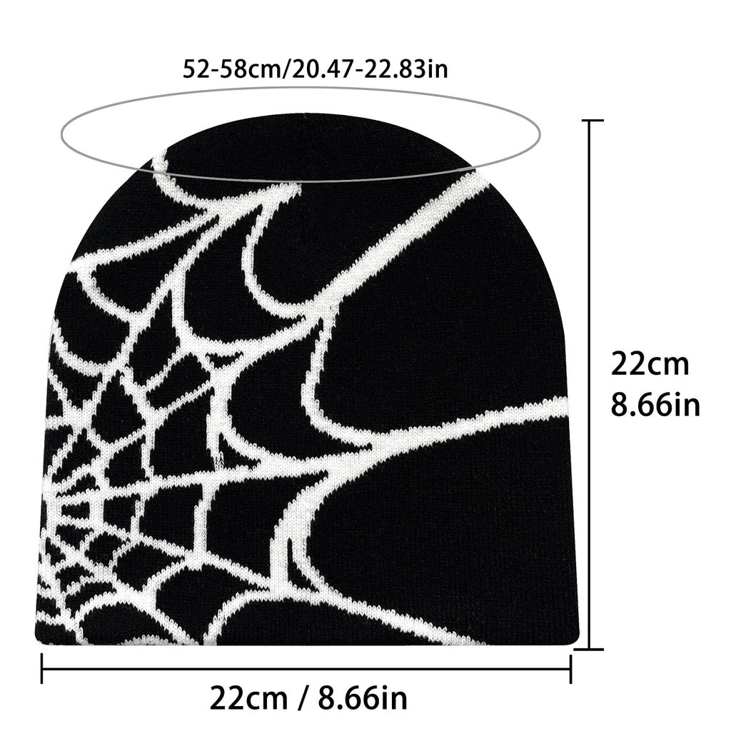 Spider Web Knit Hat, Unisex Acrylic Y2K Beanie with Geometric Pattern in Nine Color Options, Listed Size 56/57 for Streetwear and Cool-Weather Casual Outfits