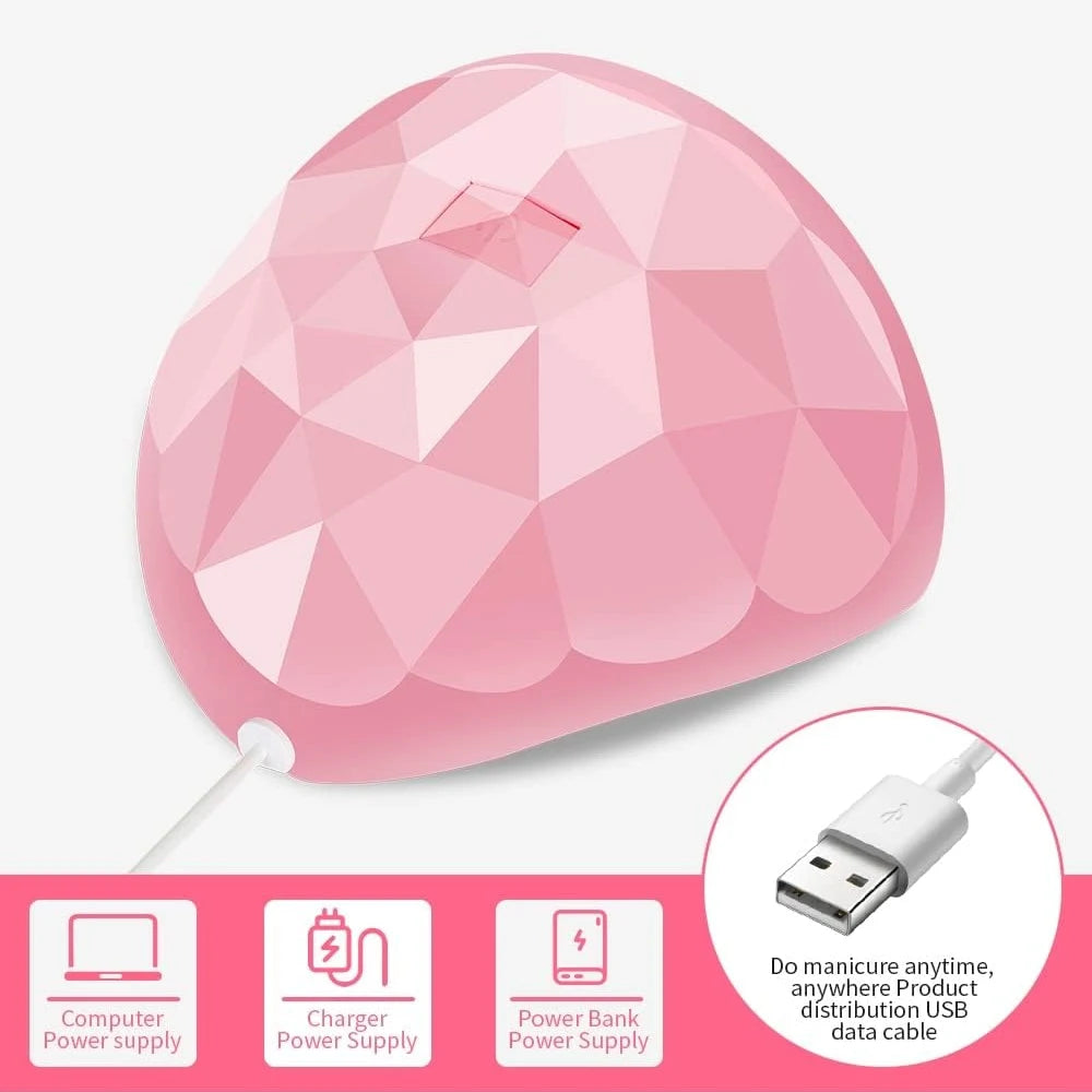 LINMANDA USB UV LED Nail Lamp in Pink with 18 LEDs and 60s or 120s Timer Settings, Compact ABS Gel Curing Tool for Compatible Fingernail and Toenail Products