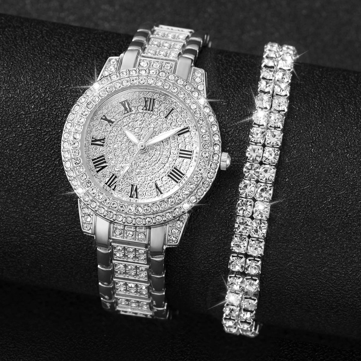 Women's Quartz Watch and Bracelet Set, Two-Piece Analog Fashion Accessories with 32mm Case in Gold, Silver or Rose Gold Tone Options, No Watch Box Included
