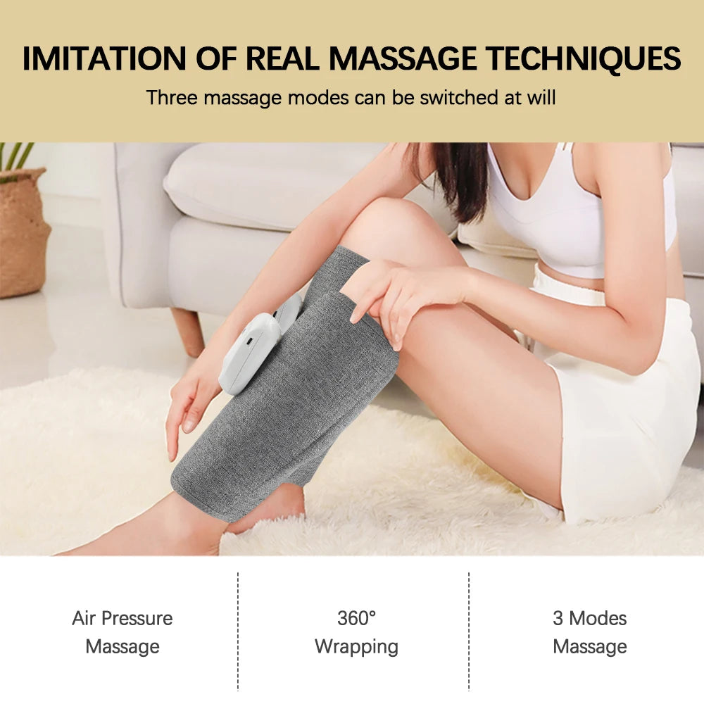 Three-Mode Calf Air Massager with 15-Minute Timer, 1800mAh Rechargeable Battery, Linen Mesh Wrap and One- or Three-Level Single and Pair Options