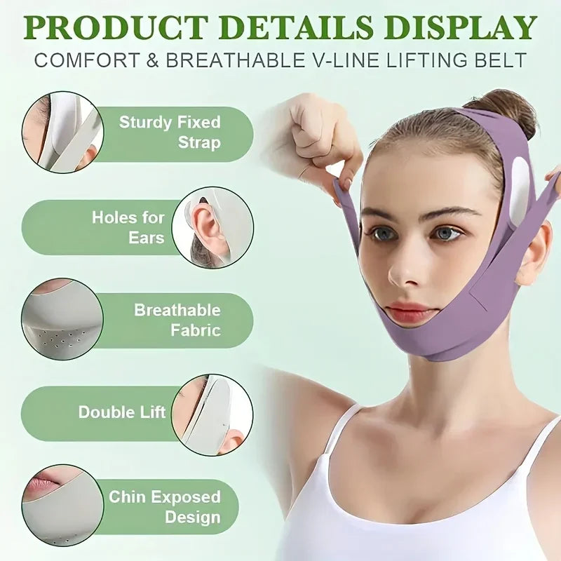 Face Lift Band with Graphene Fiber, Washable Reusable Chin and Jawline Beauty Strap for At-Home Personal Care in Green or Purple