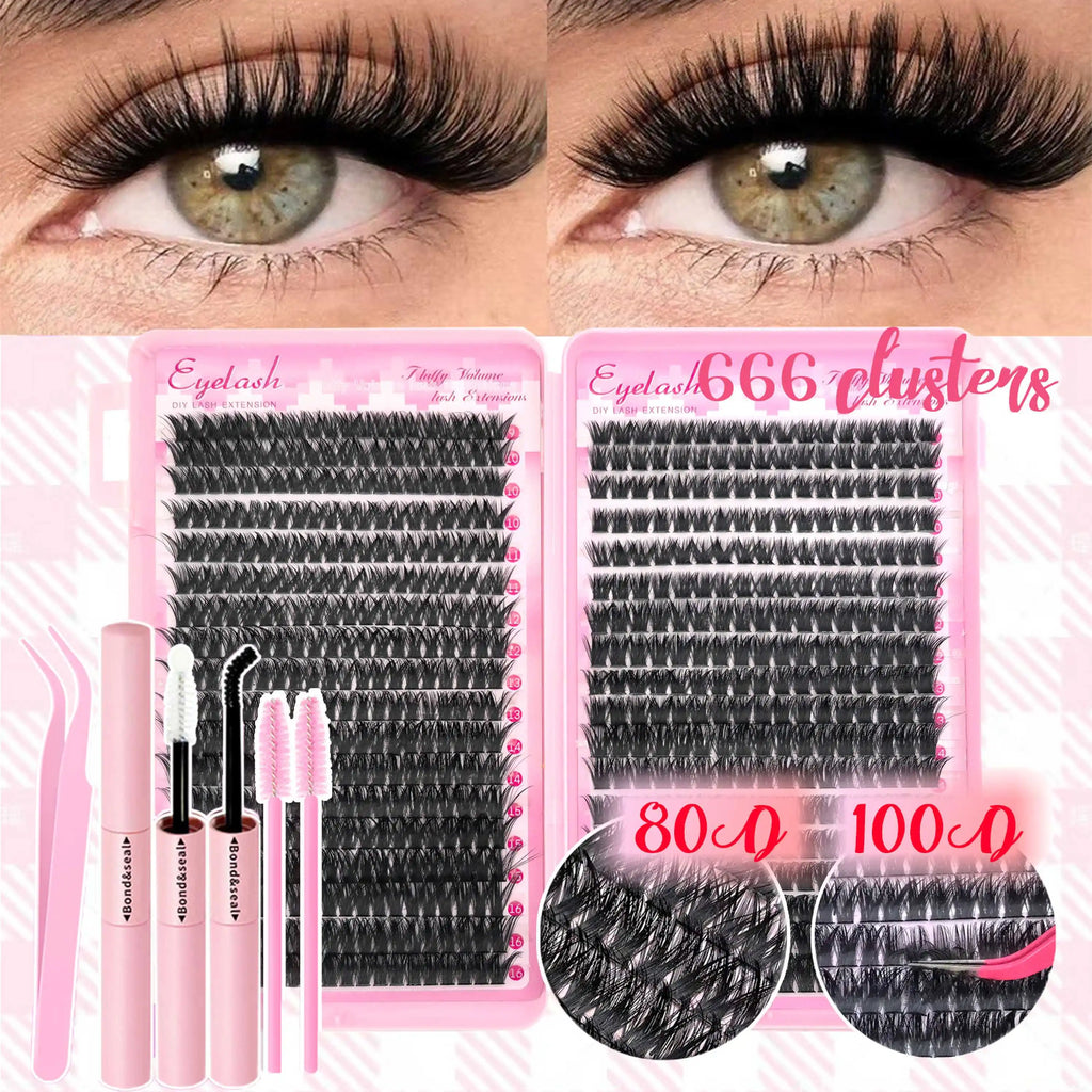 Fluffy Cluster Lashes for DIY Eye Makeup Styling, 10 or 16-Row 80D Options and 36-Row 80 100D Selection for Customized Everyday Makeup and Party Looks