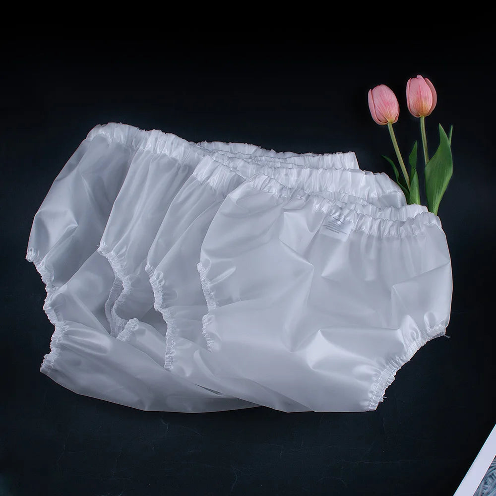 Adult Waterproof Diaper Covers 2-Pack, Reusable Easy-to-Clean TPU Personal Care Overpants in Clear or White with XS to XL Size Options