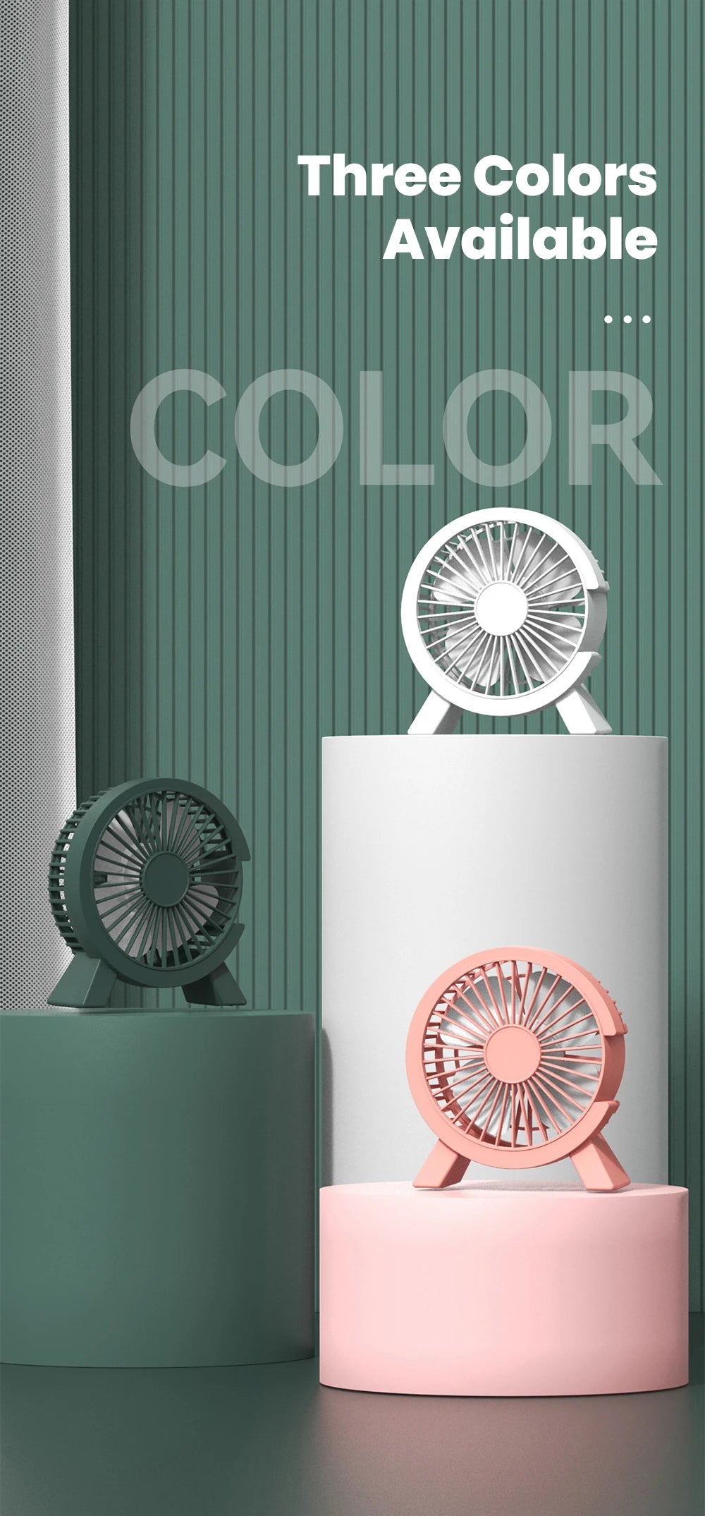 USB Powered Mini Desk Fan for Home Office and Student Study Spaces, Direct-Connection Tabletop Personal Fan in Green, White or Pink