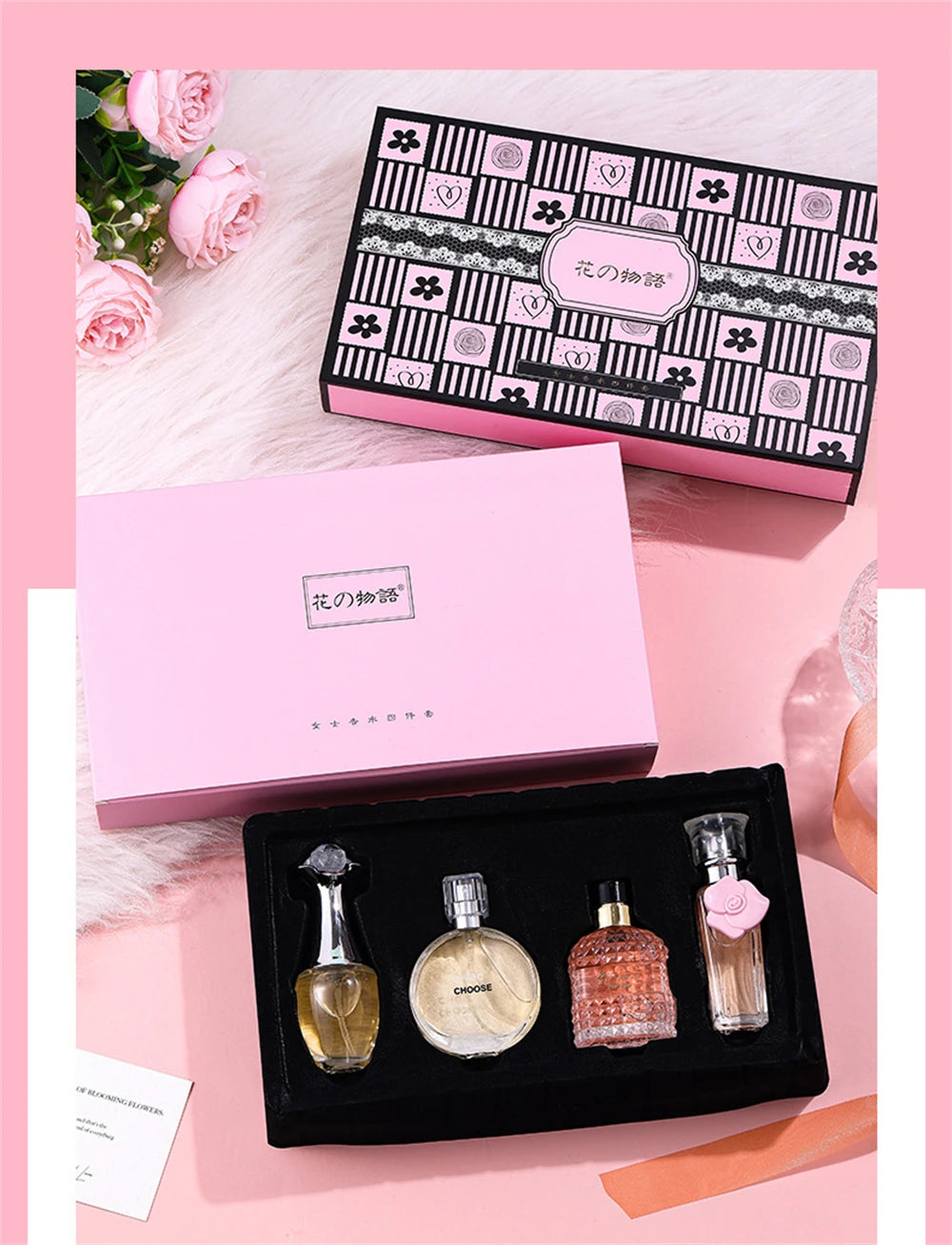 Women's Floral Perfume Gift Set, Fragrance Spray with Four-Piece Gift Box Wording and 100ml Option Label for Daily Scent Routines and Personal Gifting