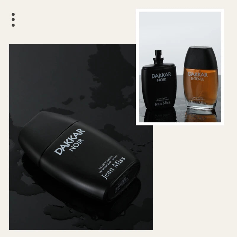 Men's Woody Perfume with Black and Yellow Dhaka 90ml Options, Listed Tea and Sandalwood Profile plus Separate Set and Two-Piece Selection Labels for Fragrance Gifts