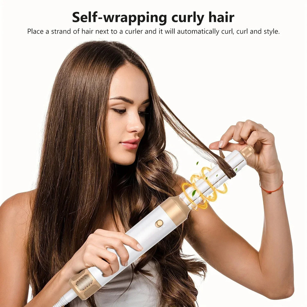 7-in-1 Hair Dryer Brush by Tinsol with Replaceable Styling Heads, Three Heat and Airflow Settings, 2m Cord, Black or White Options and US 110V Version