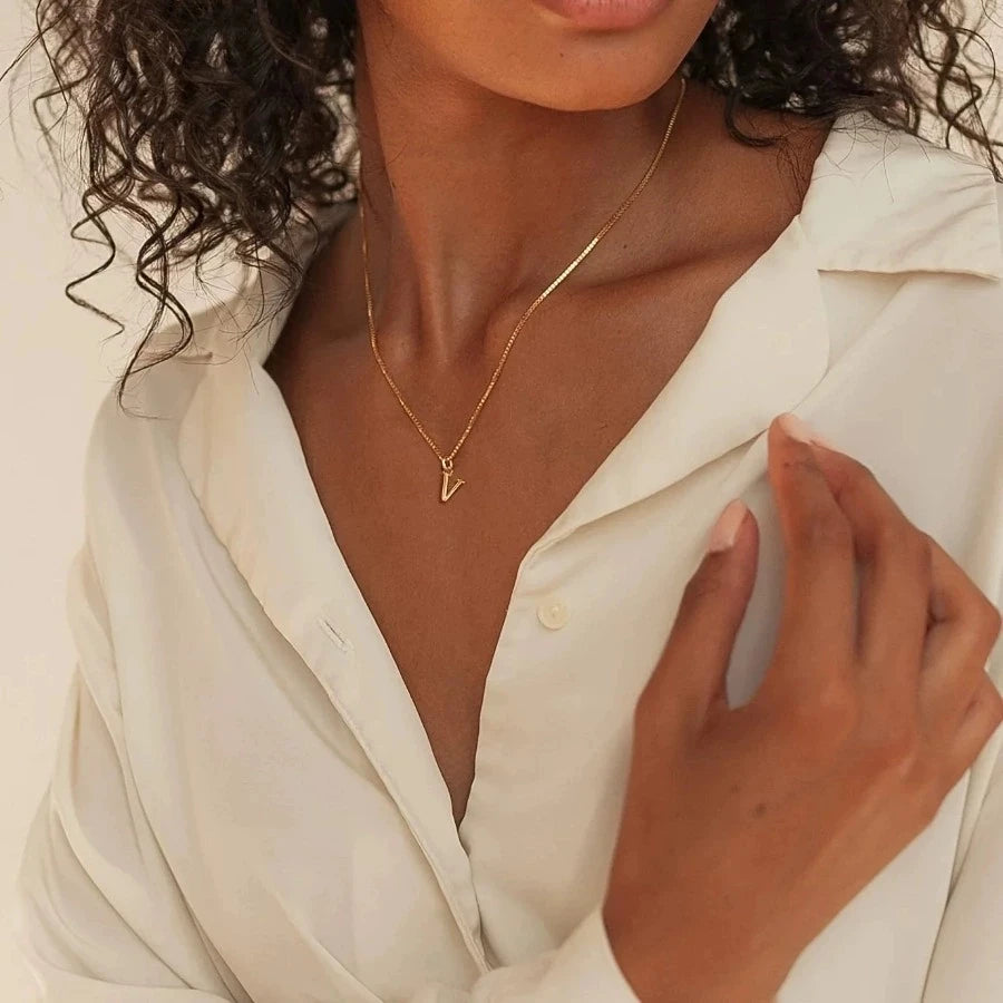 Initial Letter Necklace with A–Z Pendant Choices and 45cm Box Chain, Listed Stainless Steel with 18K Gold Plating for Women's Everyday Styling and Gifts
