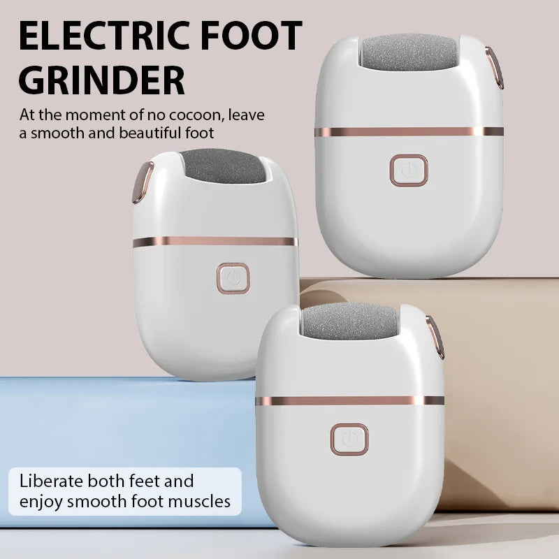 Electric Foot File with Rechargeable Design and Three Grinding Heads, Two Fine and One Coarse Head, White Portable Foot Care Tool for At-Home Pedicure Routines