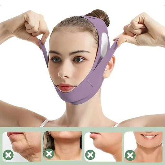 Face Lift Band with Graphene Fiber, Washable Reusable Chin and Jawline Beauty Strap for At-Home Personal Care in Green or Purple
